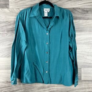 Coldwater Creek Button Up Blouse Womens PS Petites Blue Long Sleeve Rayon‎ Silk